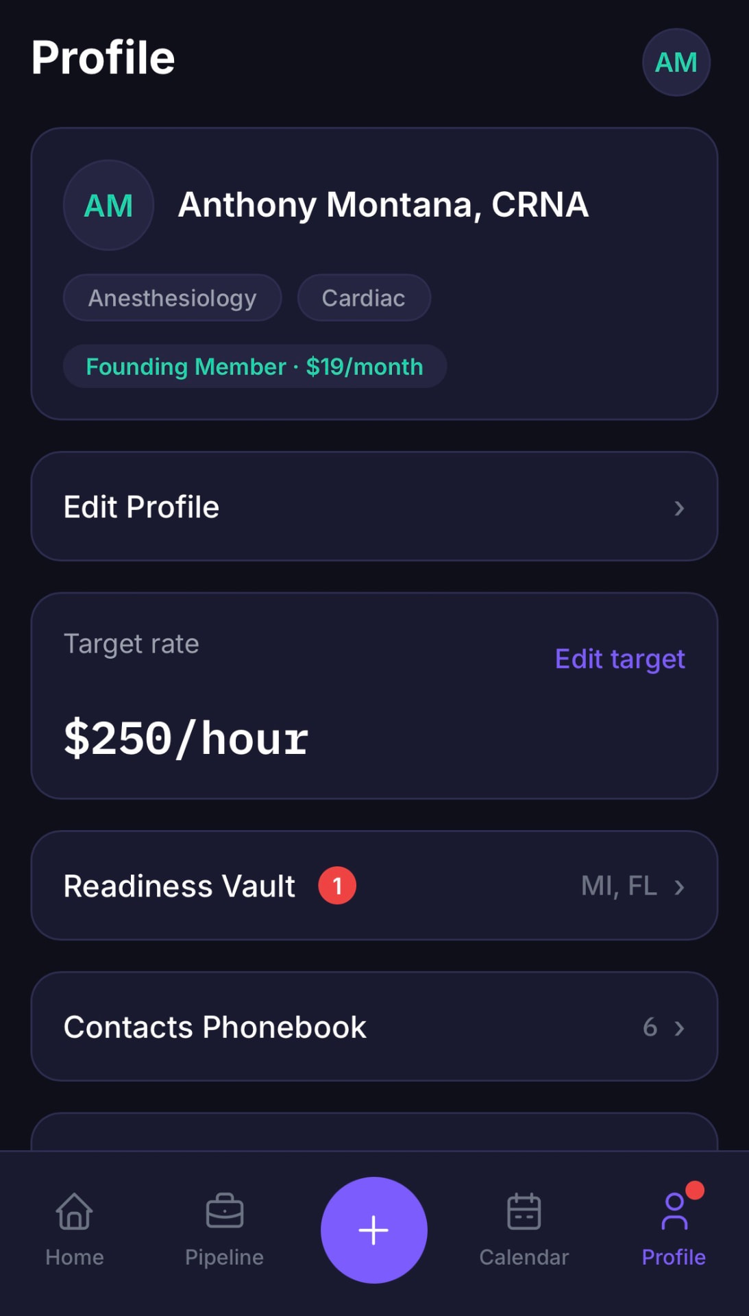 Profile screen